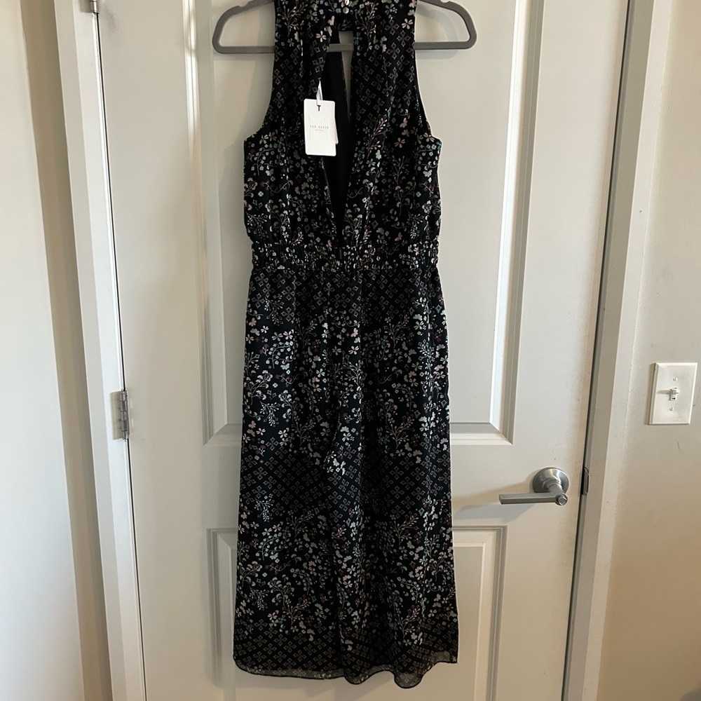 TED Baker Black Marcila Hazel High Neck Wide Leg Floral Jumpsuit - Picture 8 of 9